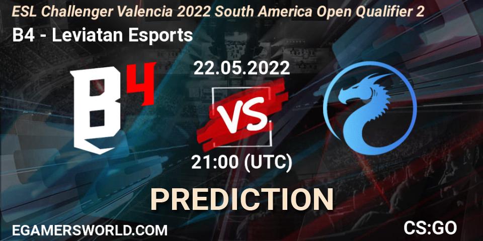 Prognose für das Spiel B4 VS Leviatan Esports. 22.05.2022 at 21:00. Counter-Strike (CS2) - ESL Challenger Valencia 2022 South America Open Qualifier 2