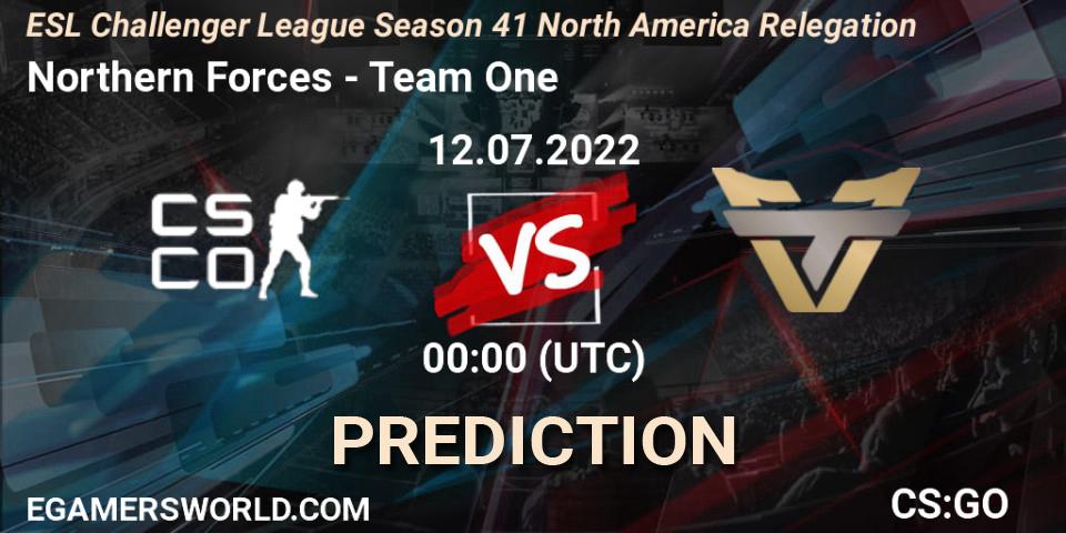Prognose für das Spiel Northern Forces VS Team One. 12.07.2022 at 00:00. Counter-Strike (CS2) - ESL Challenger League Season 41 North America Relegation