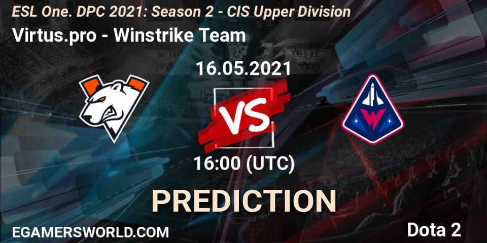 Prognose für das Spiel Virtus.pro VS Winstrike Team. 16.05.21. Dota 2 - ESL One. DPC 2021: Season 2 - CIS Upper Division