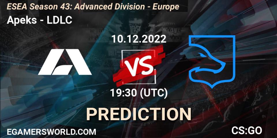 Prognose für das Spiel Apeks VS LDLC. 10.12.2022 at 19:30. Counter-Strike (CS2) - ESEA Season 43: Advanced Division - Europe