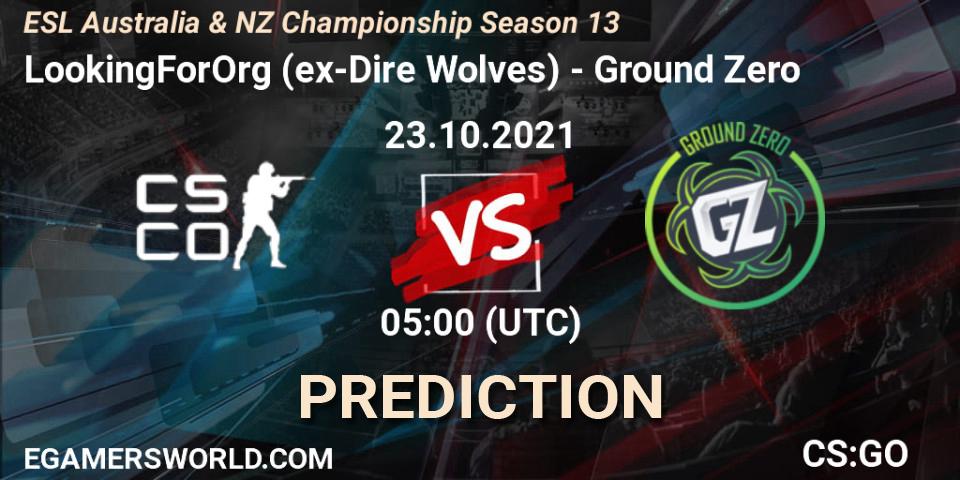 Prognose für das Spiel LookingForOrg (ex-Dire Wolves) VS Ground Zero. 23.10.21. CS2 (CS:GO) - ESL Australia & NZ Championship Season 13