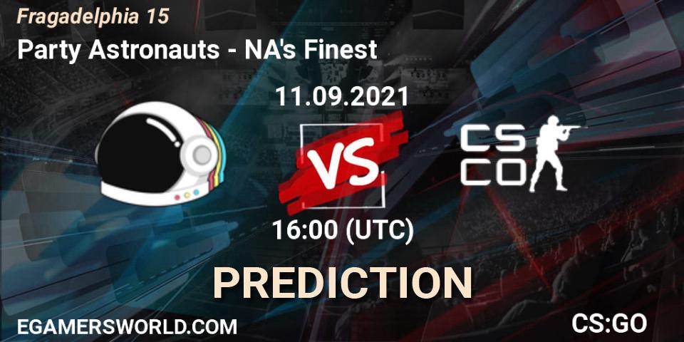 Prognose für das Spiel Party Astronauts VS NA's Finest. 11.09.2021 at 18:00. Counter-Strike (CS2) - Fragadelphia 15