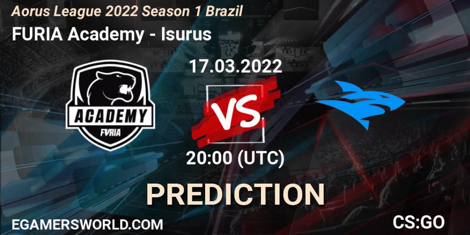 Prognose für das Spiel FURIA Academy VS Isurus. 17.03.2022 at 20:00. Counter-Strike (CS2) - Aorus League 2022 Season 1 Brazil