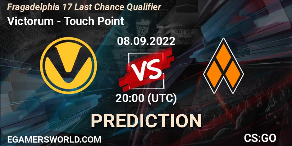 Prognose für das Spiel Victorum VS Touch Point. 08.09.2022 at 21:00. Counter-Strike (CS2) - Fragadelphia 17 Last Chance Qualifier