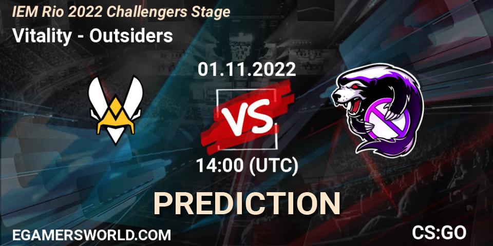 Prognose für das Spiel Vitality VS Outsiders. 01.11.2022 at 14:00. Counter-Strike (CS2) - IEM Rio 2022 Challengers Stage