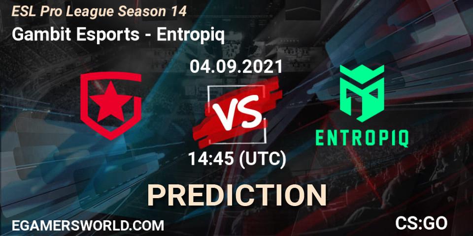 Prognose für das Spiel Gambit Esports VS Entropiq. 04.09.2021 at 14:45. Counter-Strike (CS2) - ESL Pro League Season 14