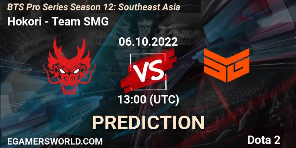 Prognose für das Spiel Hokori VS Team SMG. 06.10.2022 at 11:32. Dota 2 - BTS Pro Series Season 12: Southeast Asia