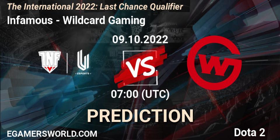 Prognose für das Spiel Infamous VS Wildcard Gaming. 09.10.22. Dota 2 - The International 2022: Last Chance Qualifier
