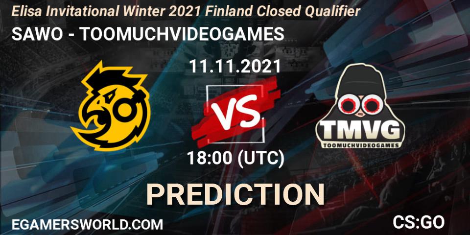 Prognose für das Spiel SAWO VS TOOMUCHVIDEOGAMES. 11.11.2021 at 18:00. Counter-Strike (CS2) - Elisa Invitational Winter 2021 Finland Closed Qualifier