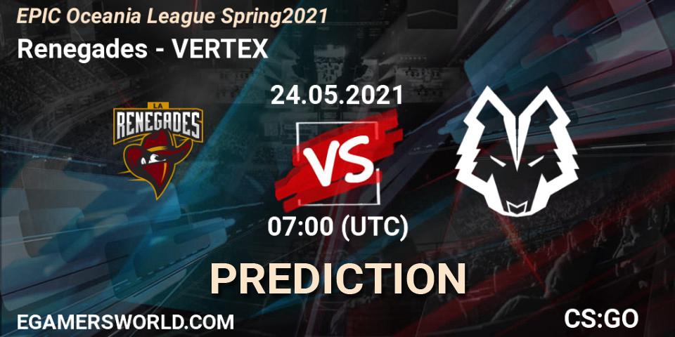 Prognose für das Spiel Renegades VS VERTEX. 24.05.21. CS2 (CS:GO) - EPIC Oceania League Spring 2021