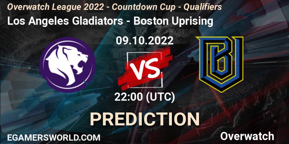 Prognose für das Spiel Los Angeles Gladiators VS Boston Uprising. 09.10.2022 at 22:30. Overwatch - Overwatch League 2022 - Countdown Cup - Qualifiers