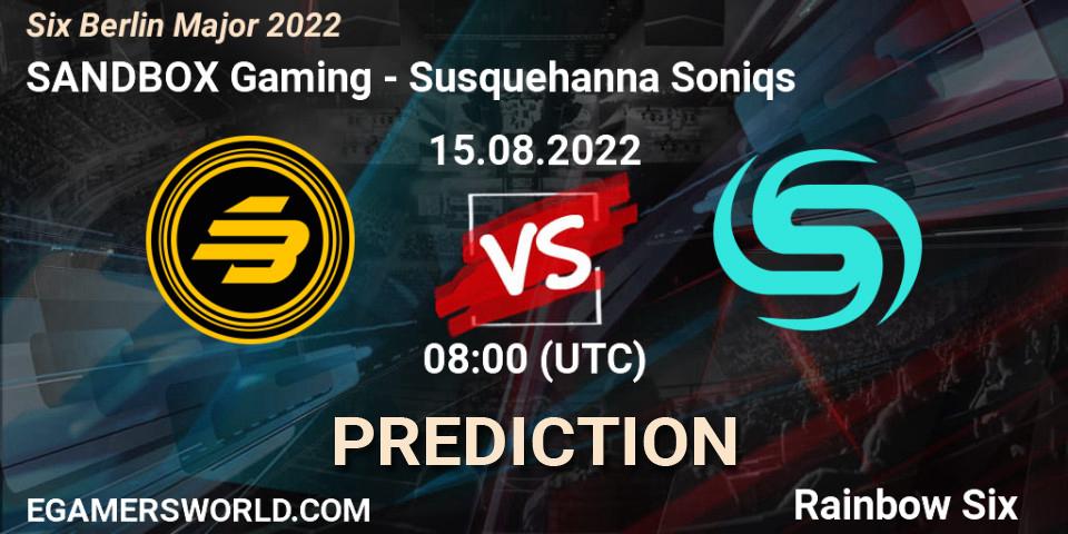 Prognose für das Spiel SANDBOX Gaming VS Susquehanna Soniqs. 17.08.22. Rainbow Six - Six Berlin Major 2022