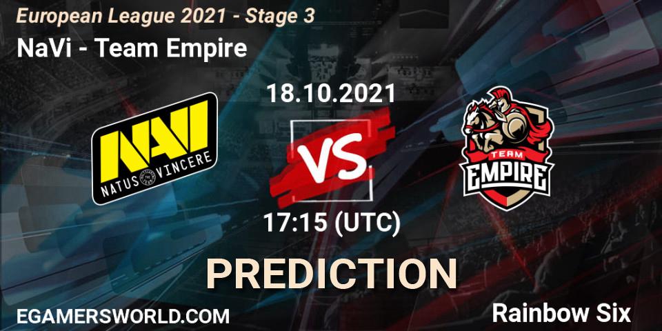 Prognose für das Spiel NaVi VS Team Empire. 21.10.21. Rainbow Six - European League 2021 - Stage 3