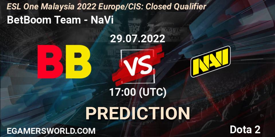 Prognose für das Spiel BetBoom Team VS NaVi. 29.07.2022 at 17:00. Dota 2 - ESL One Malaysia 2022 Europe/CIS: Closed Qualifier