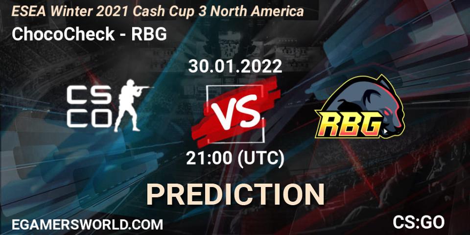 Prognose für das Spiel ChocoCheck VS RBG. 30.01.22. CS2 (CS:GO) - ESEA Cash Cup: North America - Winter 2022 #3