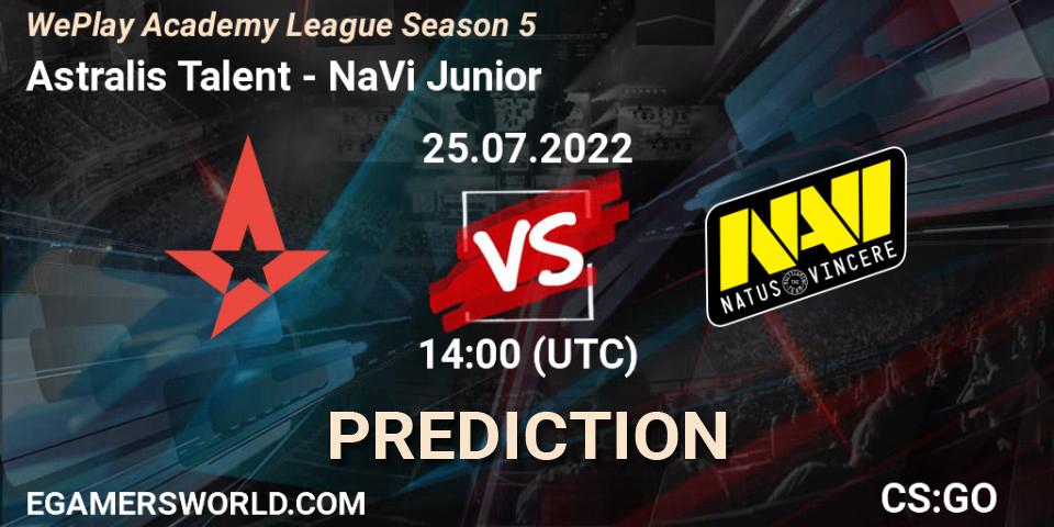 Prognose für das Spiel Astralis Talent VS NaVi Junior. 25.07.2022 at 14:00. Counter-Strike (CS2) - WePlay Academy League Season 5