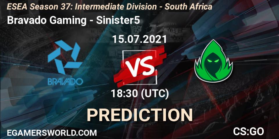 Prognose für das Spiel Bravado Gaming VS Sinister5. 15.07.21. CS2 (CS:GO) - ESEA Season 37: Intermediate Division - South Africa