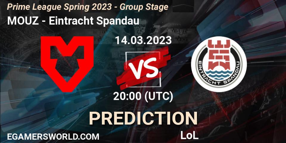Prognose für das Spiel MOUZ VS Eintracht Spandau. 14.03.2023 at 19:00. LoL - Prime League Spring 2023 - Group Stage