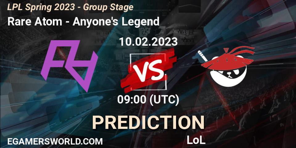 Prognose für das Spiel Rare Atom VS Anyone's Legend. 10.02.23. LoL - LPL Spring 2023 - Group Stage