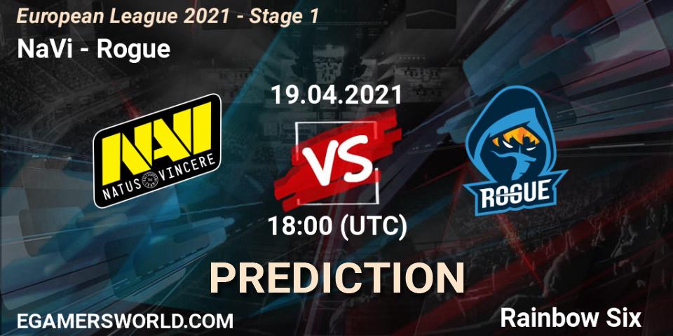 Prognose für das Spiel NaVi VS Rogue. 19.04.2021 at 19:45. Rainbow Six - European League 2021 - Stage 1
