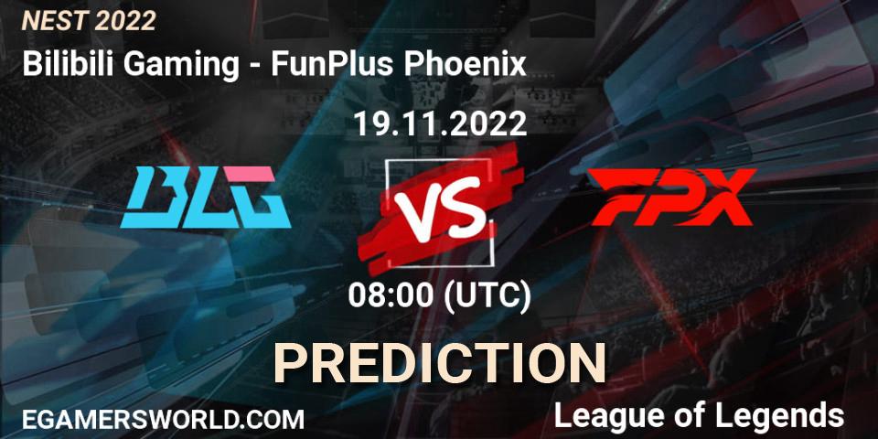 Prognose für das Spiel Bilibili Gaming VS FunPlus Phoenix. 19.11.2022 at 08:30. LoL - NEST 2022