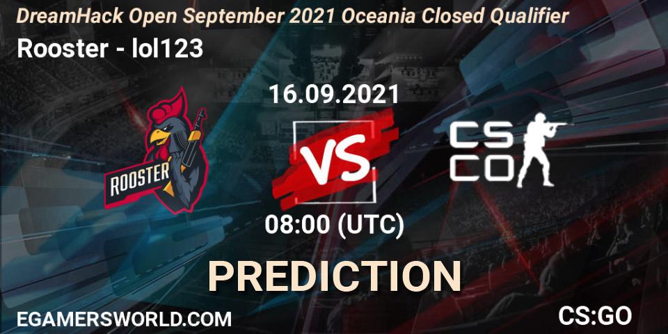 Prognose für das Spiel Rooster VS lol123. 16.09.21. CS2 (CS:GO) - DreamHack Open September 2021 Oceania Closed Qualifier