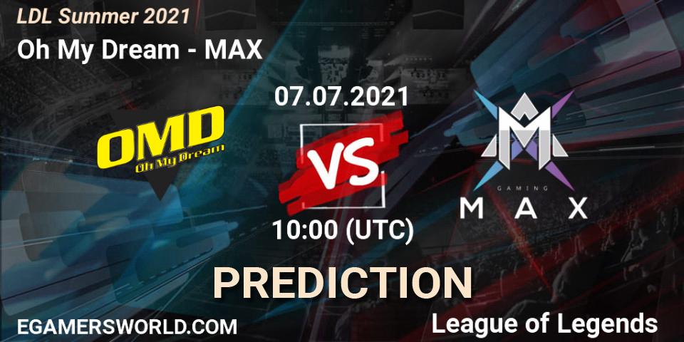 Prognose für das Spiel Oh My Dream VS MAX. 07.07.2021 at 11:00. LoL - LDL Summer 2021
