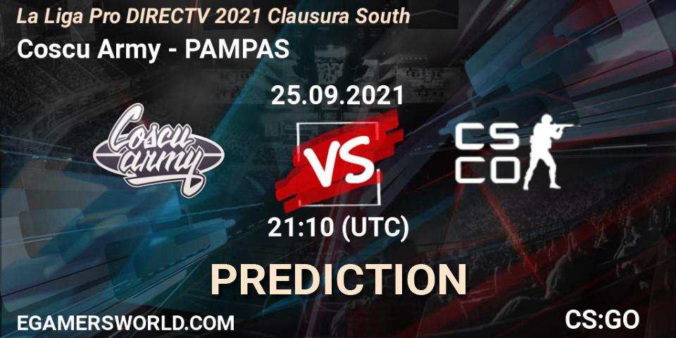 Prognose für das Spiel Coscu Army VS PAMPAS. 25.09.2021 at 21:10. Counter-Strike (CS2) - La Liga Season 4: Sur Pro Division - Clausura