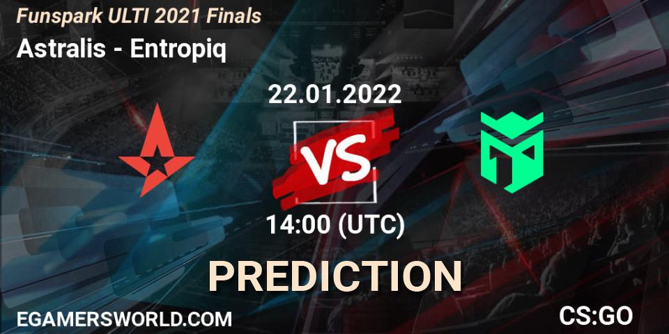 Prognose für das Spiel Astralis VS Entropiq. 22.01.2022 at 14:00. Counter-Strike (CS2) - Funspark ULTI 2021 Finals