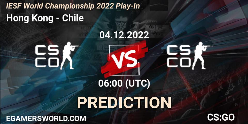 Prognose für das Spiel Hong Kong VS Chile. 04.12.2022 at 04:45. Counter-Strike (CS2) - IESF World Esports Championship 2022: Offline Qualifier