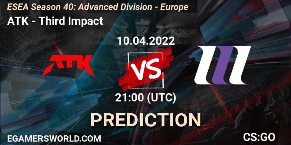 Prognose für das Spiel ATK VS Third Impact. 10.04.22. CS2 (CS:GO) - ESEA Season 40: Advanced Division - Europe