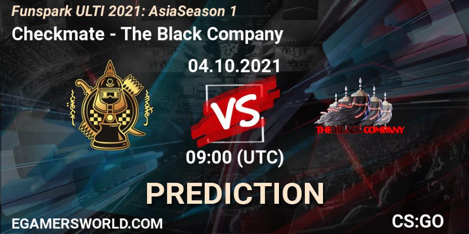 Prognose für das Spiel Checkmate VS The Black Company. 12.10.2021 at 09:00. Counter-Strike (CS2) - Funspark ULTI 2021: Asia Season 1