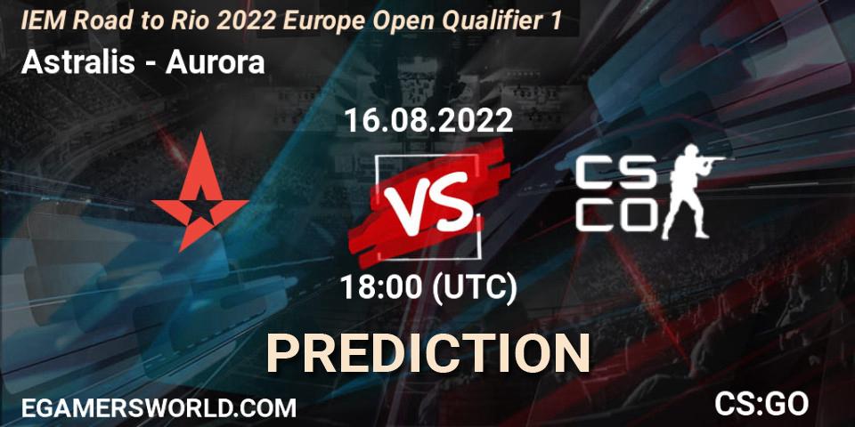 Prognose für das Spiel Astralis VS Aurora. 16.08.2022 at 18:00. Counter-Strike (CS2) - IEM Road to Rio 2022 Europe Open Qualifier 1