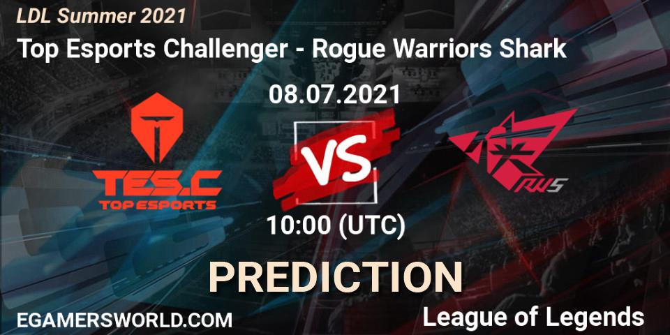 Prognose für das Spiel Top Esports Challenger VS Rogue Warriors Shark. 08.07.2021 at 10:00. LoL - LDL Summer 2021