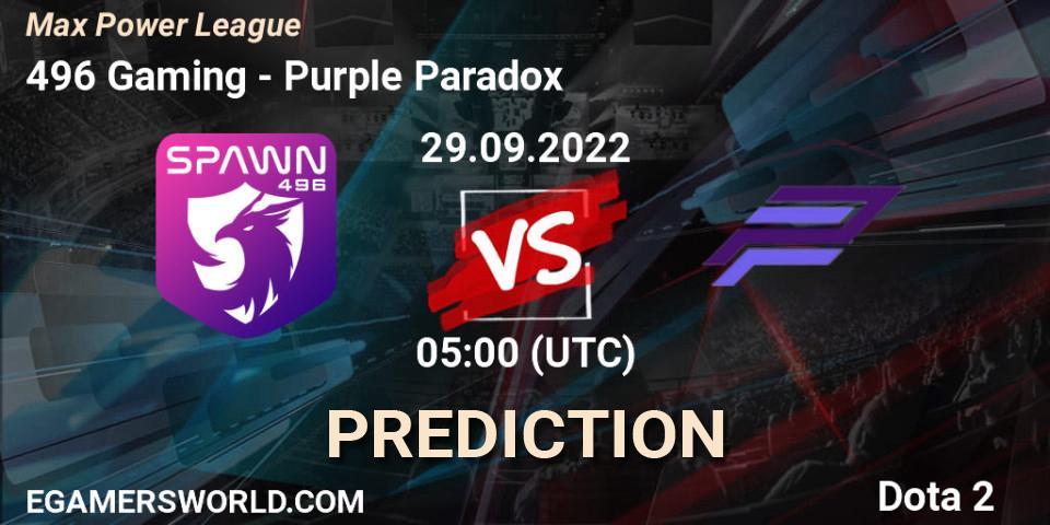 Prognose für das Spiel 496 Gaming VS Purple Paradox. 29.09.22. Dota 2 - Max Power League