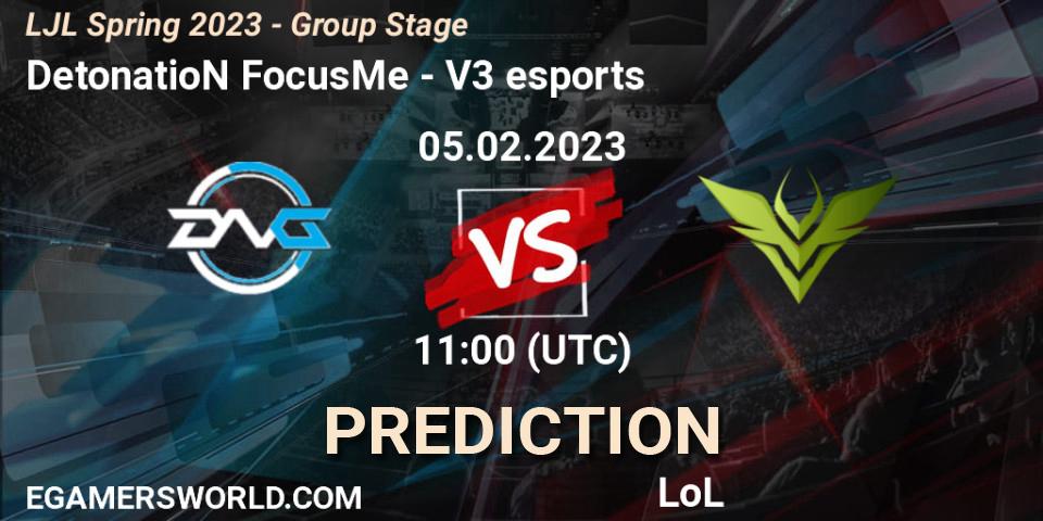 Prognose für das Spiel DetonatioN FocusMe VS V3 esports. 05.02.23. LoL - LJL Spring 2023 - Group Stage