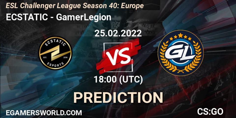 Prognose für das Spiel ECSTATIC VS GamerLegion. 25.02.2022 at 18:00. Counter-Strike (CS2) - ESL Challenger League Season 40: Europe