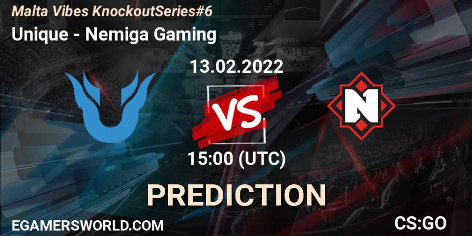 Prognose für das Spiel Unique VS Nemiga Gaming. 13.02.22. CS2 (CS:GO) - Malta Vibes Knockout Series #6