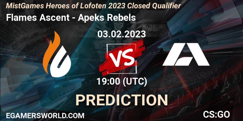 Prognose für das Spiel Flames Ascent VS Apeks Rebels. 03.02.23. CS2 (CS:GO) - MistGames Heroes of Lofoten: Closed Qualifier