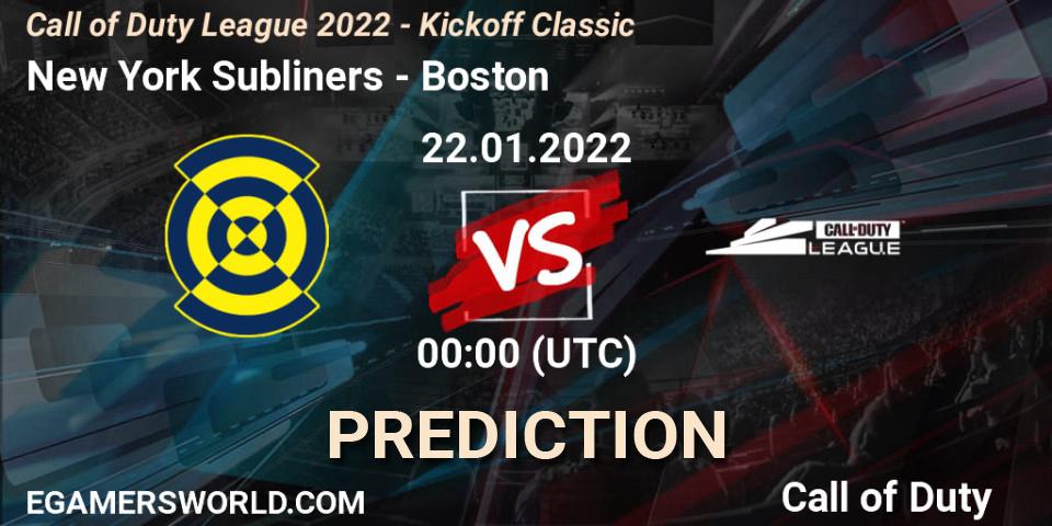 Prognose für das Spiel New York Subliners VS Boston Breach. 22.01.22. Call of Duty - Call of Duty League 2022 - Kickoff Classic