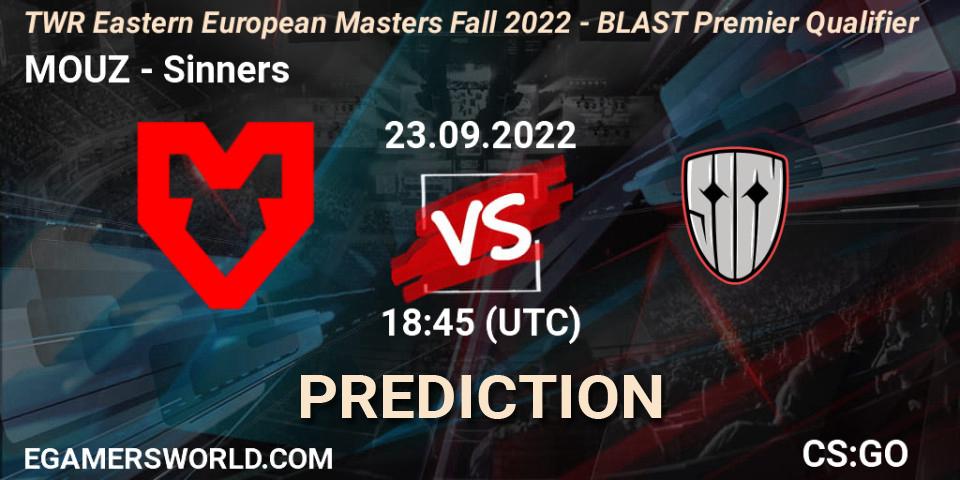 Prognose für das Spiel MOUZ VS Sinners. 23.09.2022 at 19:30. Counter-Strike (CS2) - TWR Eastern European Masters: Fall 2022