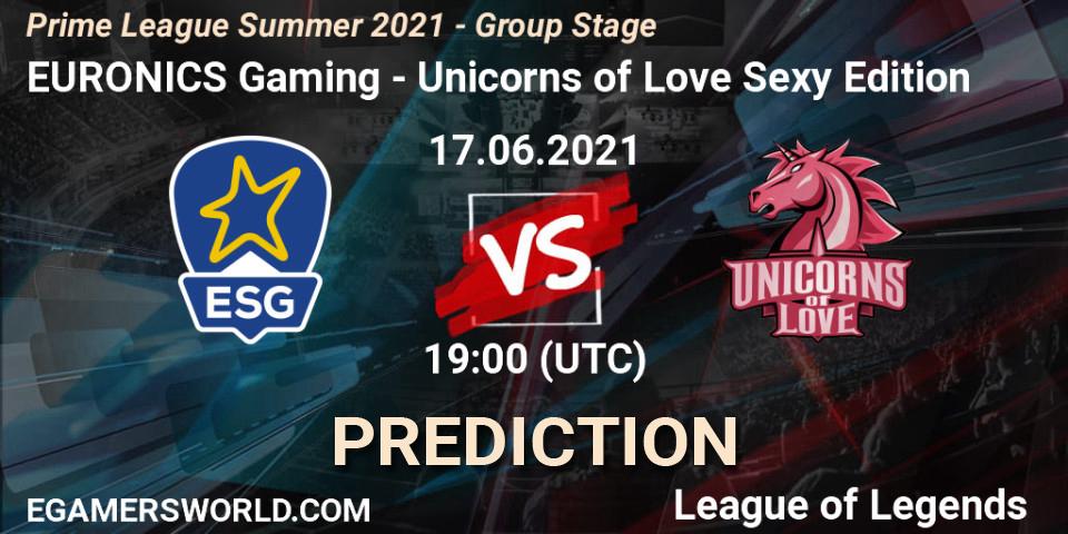 Prognose für das Spiel EURONICS Gaming VS Unicorns of Love Sexy Edition. 17.06.21. LoL - Prime League Summer 2021 - Group Stage