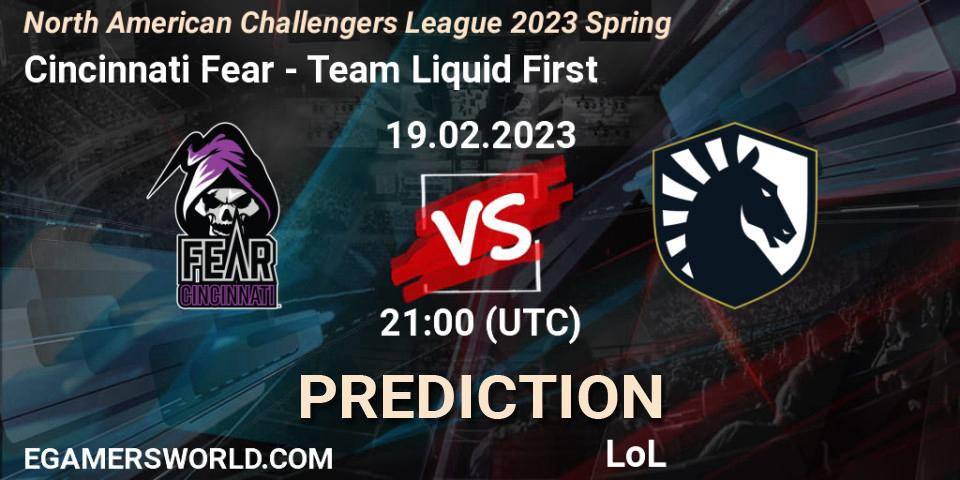 Prognose für das Spiel Cincinnati Fear VS Team Liquid First. 19.02.2023 at 21:00. LoL - NACL 2023 Spring - Group Stage