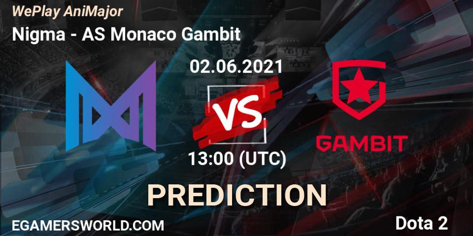 Prognose für das Spiel Nigma VS AS Monaco Gambit. 02.06.2021 at 14:02. Dota 2 - WePlay AniMajor 2021