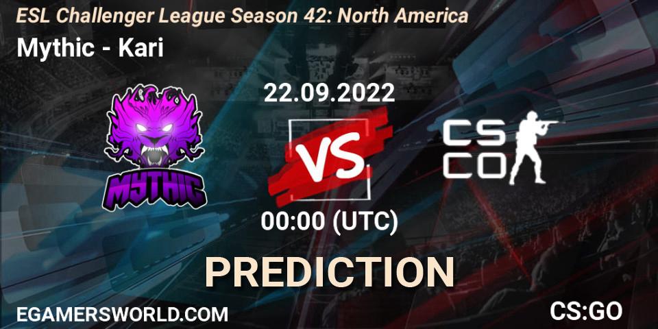 Prognose für das Spiel Mythic VS kariESPORTS. 22.09.2022 at 00:00. Counter-Strike (CS2) - ESL Challenger League Season 42: North America