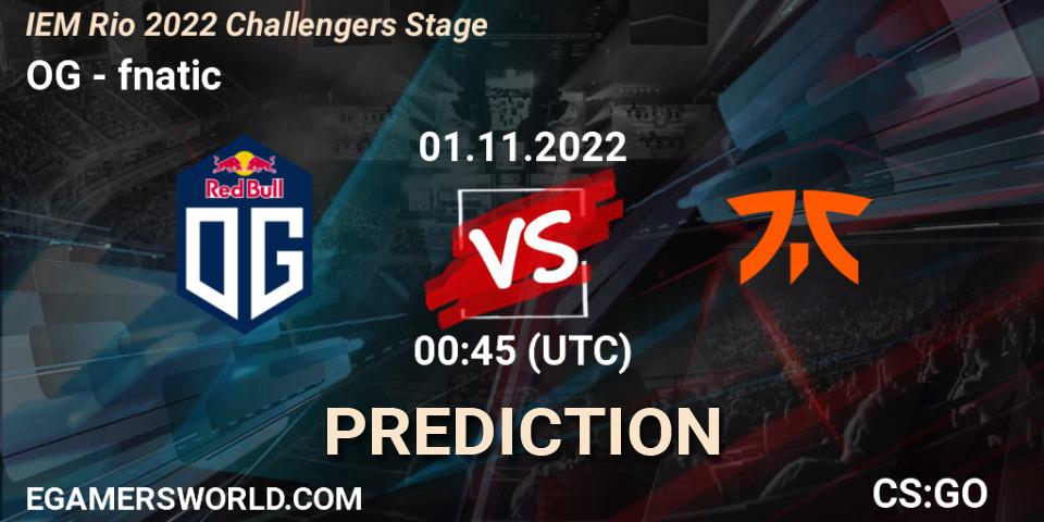 Prognose für das Spiel OG VS fnatic. 01.11.2022 at 01:30. Counter-Strike (CS2) - IEM Rio 2022 Challengers Stage
