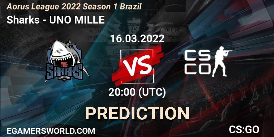 Prognose für das Spiel Sharks VS UNO MILLE. 16.03.2022 at 20:00. Counter-Strike (CS2) - Aorus League 2022 Season 1 Brazil