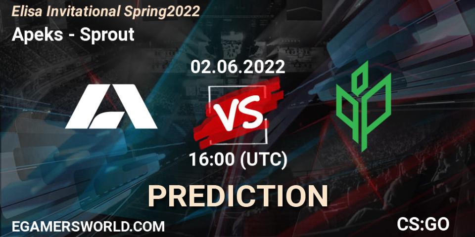 Prognose für das Spiel Apeks VS Sprout. 02.06.2022 at 16:00. Counter-Strike (CS2) - Elisa Invitational Spring 2022