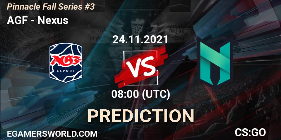 Prognose für das Spiel AGF VS Nexus. 24.11.2021 at 08:00. Counter-Strike (CS2) - Pinnacle Fall Series #3