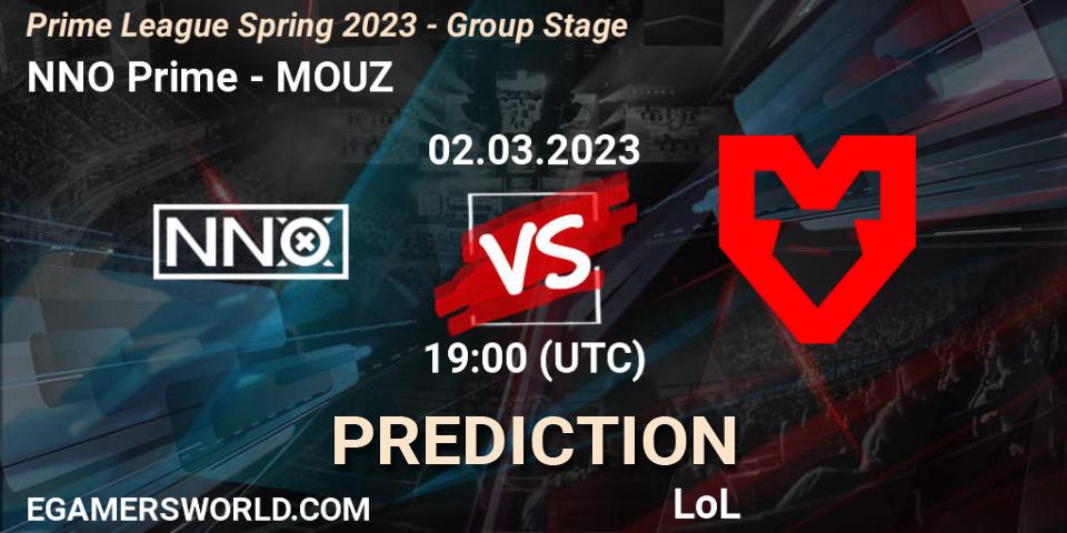 Prognose für das Spiel NNO Prime VS MOUZ. 02.03.2023 at 18:10. LoL - Prime League Spring 2023 - Group Stage